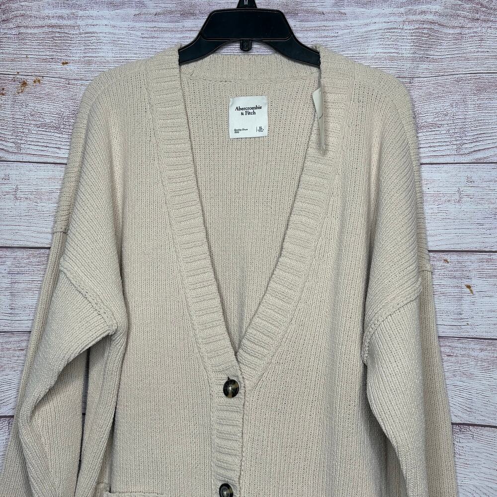 Abercrombie & Fitch Oatmeal Chunky Grandpa Cozy Button Cardigan Sweater New XL - Picture 3 of 9
